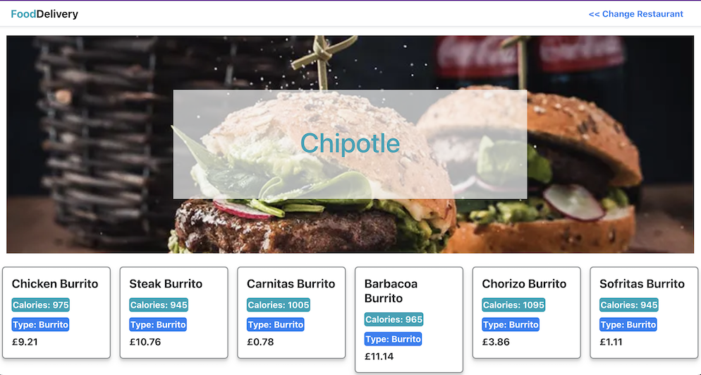 Screenshot of our food app.